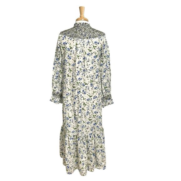 Zara Linen Blend Cottagecore Floral Long Sleeve Dress Smocked Neck size Small - Picture 7 of 11